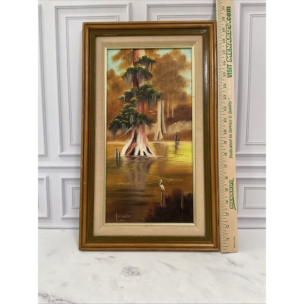 Louisiana Artist Amanda Loo (1928-2018) Cypress Tree On Bayou Oil Painting